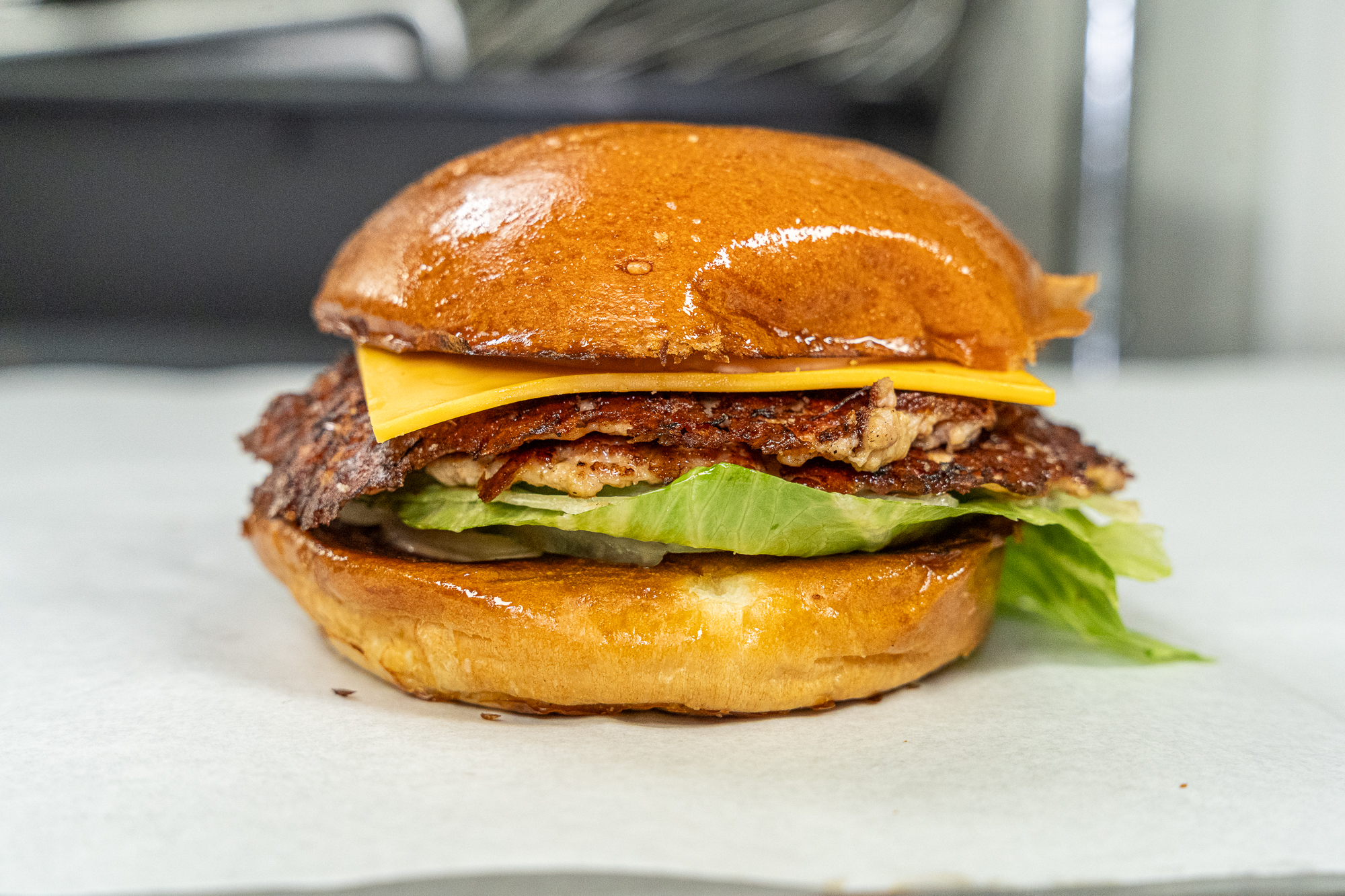 Turkey Burger at StormBurger — Two 2 ounce turkey patties, lettuce, tomato, cheese, onions, pickles, burger sauce